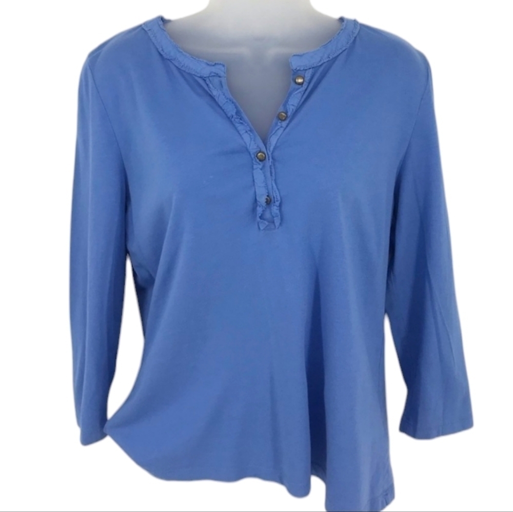 Talbots Petite Pull Over Top With‎ Ruffled Button Detail Size MP - Picture 2 of 8